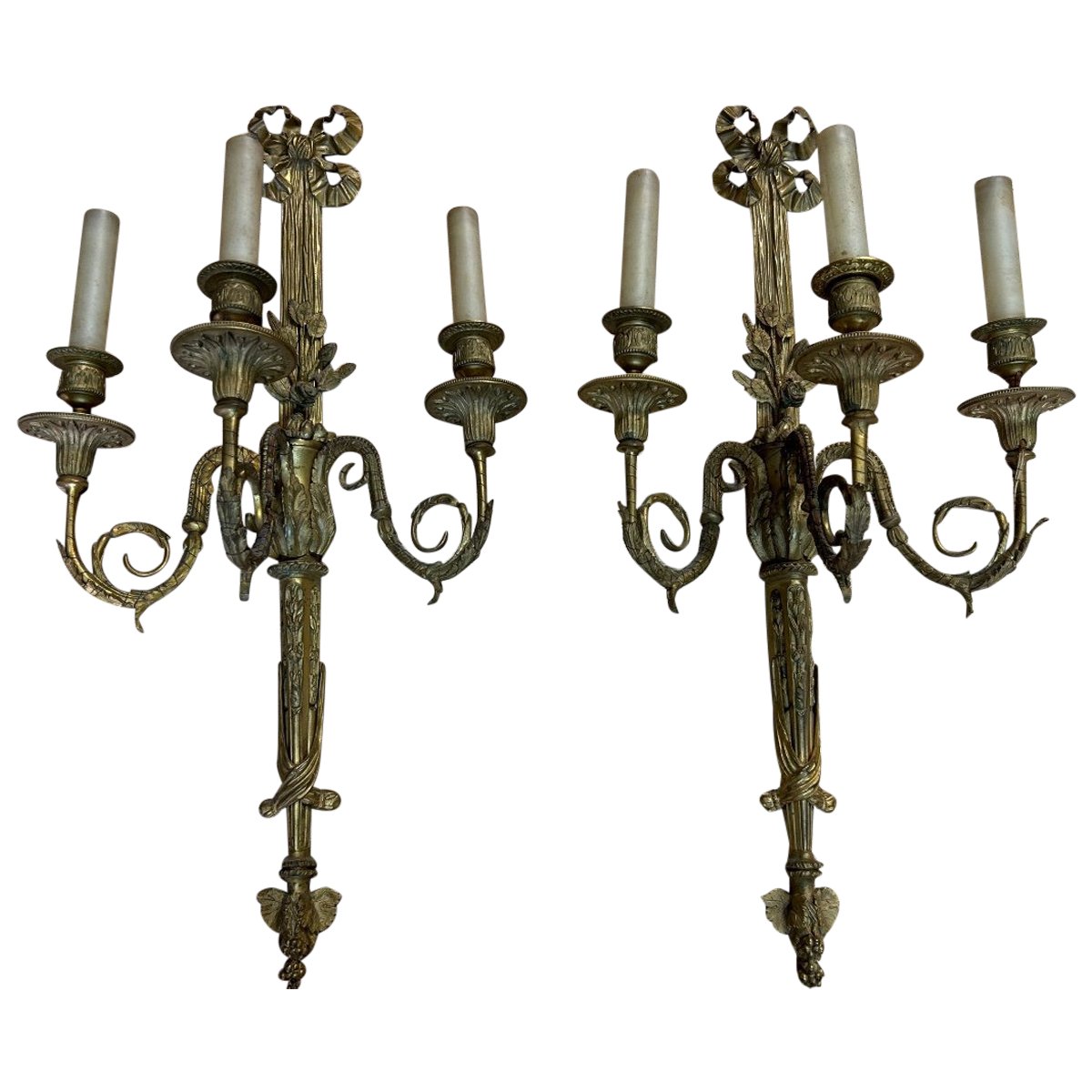 A Large Pair of Louis XVI Style Bronze Sconces