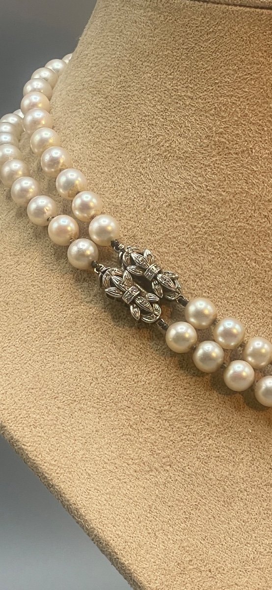 Collier Ancien Double Rang Perles Nacrées Avec Fermoir Doré - Occasion Bon état