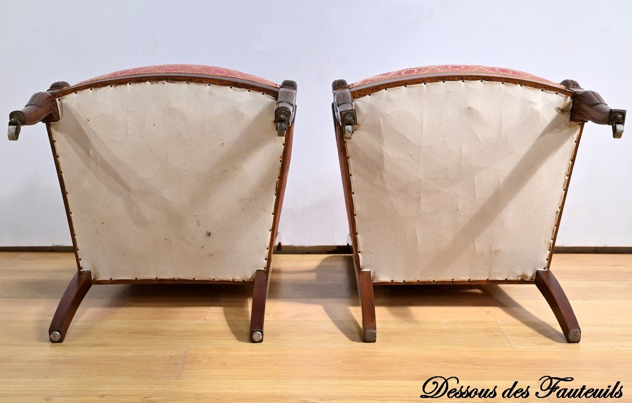 Pair of Carved Cuban Mahogany Charles X Fauteuils Pair of Carved Cuban Mahogany Charles X Fauteuils