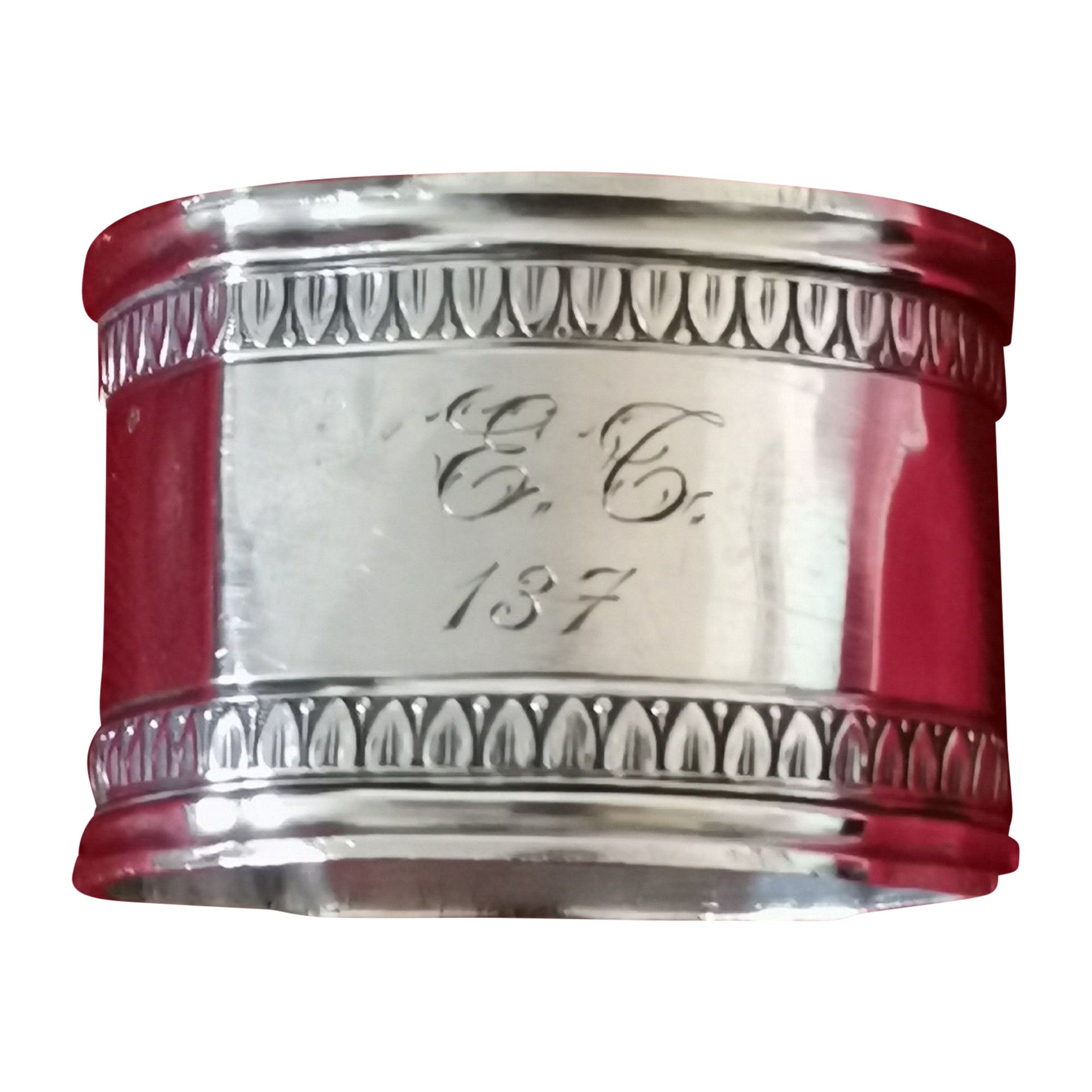Rond de serviette en argent massif, monogramme BJ - .950