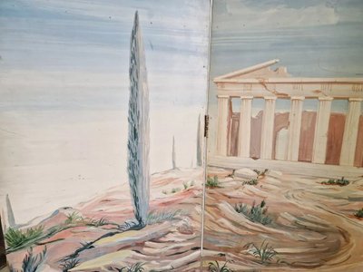 Paravent Ancien Paravent Français "le Panthéon"