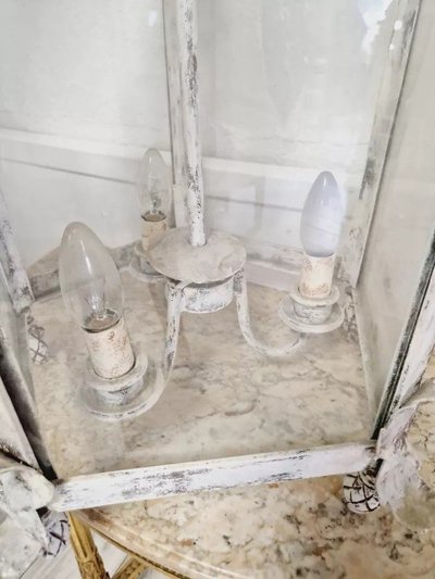 Lanterna francese antica del XIX secolo in ferro battuto bianco