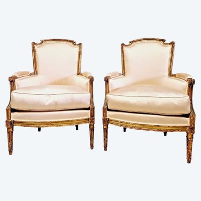 Paire De Fauteuils Bergères Anciens Louis XVI