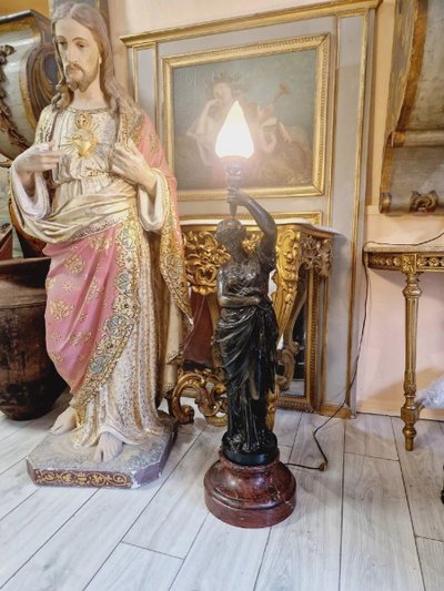 Antike Liberty-Lampe aus Gusseisen und Marmor