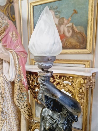 Antike Liberty-Lampe aus Gusseisen und Marmor