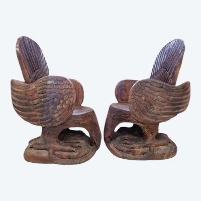 Coppia di poltrone American Eagle in legno massello intagliato