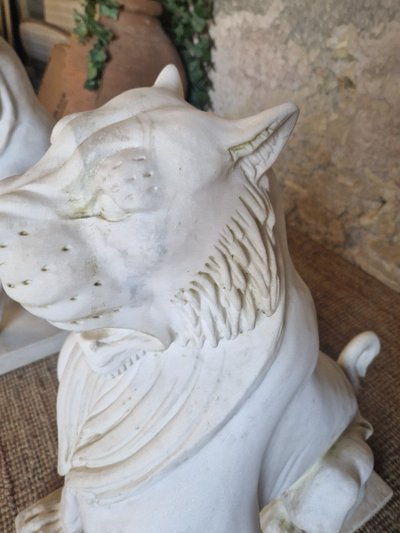 Coppia di statue di leoni in marmo antico **molto pesanti**