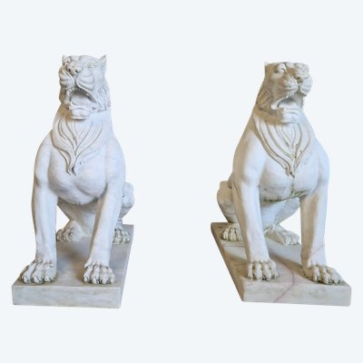 Coppia di statue di leoni in marmo antico **molto pesanti**