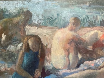 Ölgemälde auf Leinwand XXem, Badende am Flussufer, Künstlerin Bernadette Kelly