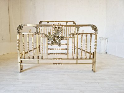 Lit En Laiton Antique Période Art Nouveau Détails En Bronze Eros