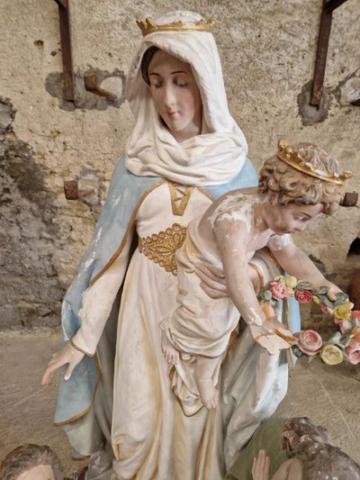 Antique Life-Size Religious Statue of Our Lady of Purgatory Stamped