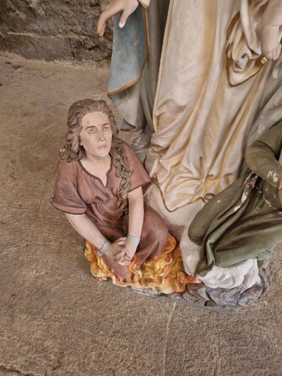 Antique Life-Size Religious Statue of Our Lady of Purgatory Stamped