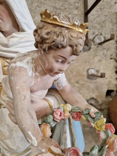 Antique Life-Size Religious Statue of Our Lady of Purgatory Stamped