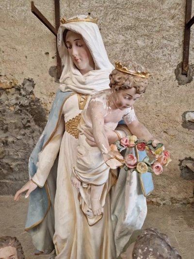 Antique Life-Size Religious Statue of Our Lady of Purgatory Stamped
