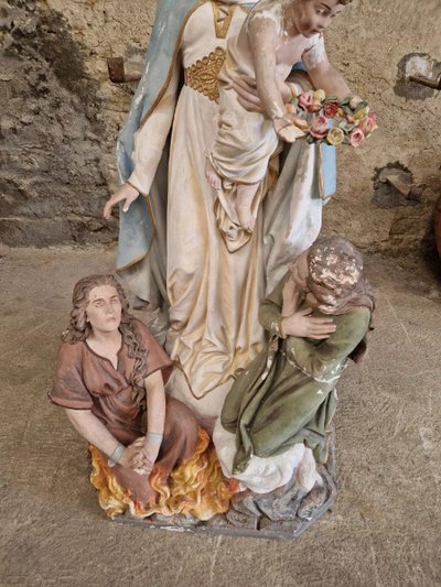 Antique Life-Size Religious Statue of Our Lady of Purgatory Stamped