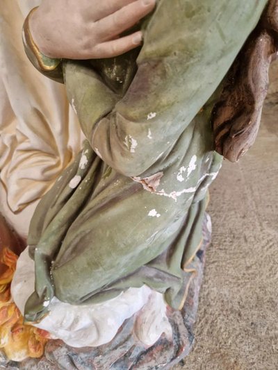 Antique Life-Size Religious Statue of Our Lady of Purgatory Stamped
