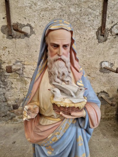 Antique Life-Size Religious Statue of Saint Joaquin French Church Sculpture