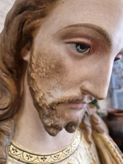 Antique Religious Statue Jesus Sacred Heart Church Sculpture