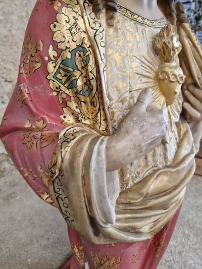 Antique Religious Statue Jesus Sacred Heart Church Sculpture