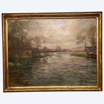 Louis Aston KNIGHT (1873-1948) - L'Avre au MENILLET _ Huile sur panneau signé et daté 