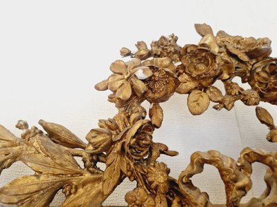 Grand Miroir Ancien De Style Louis XVI En Bois Doré, France