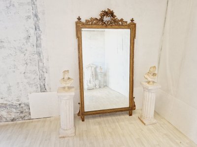Grand Miroir Ancien De Style Louis XVI En Bois Doré, France
