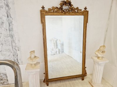 Grand Miroir Ancien De Style Louis XVI En Bois Doré, France