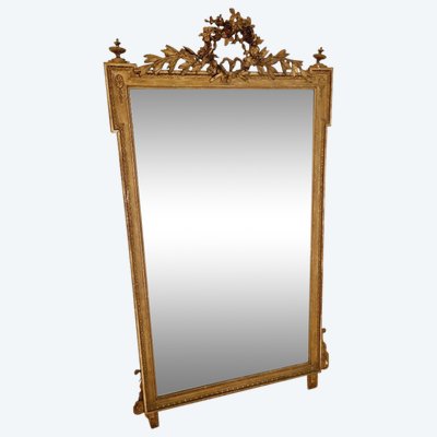 Grand Miroir Ancien De Style Louis XVI En Bois Doré, France