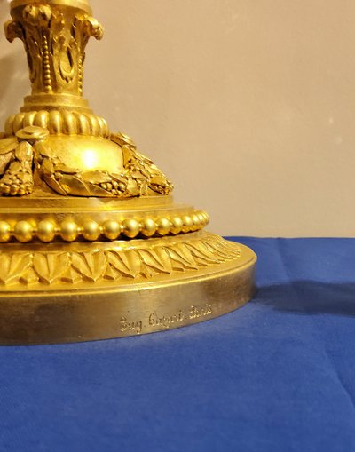 Pair of Candelabras "à la Grecque" Gilded bronzes and crystals signed Eugéne Hazart Paris XIXéme S
