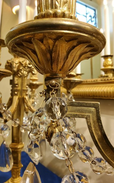 Pair of Candelabras "à la Grecque" Gilded bronzes and crystals signed Eugéne Hazart Paris XIXéme S