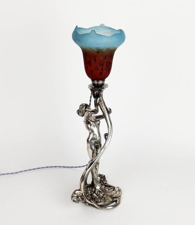 Lampe Art Nouveau en régule par Saglier