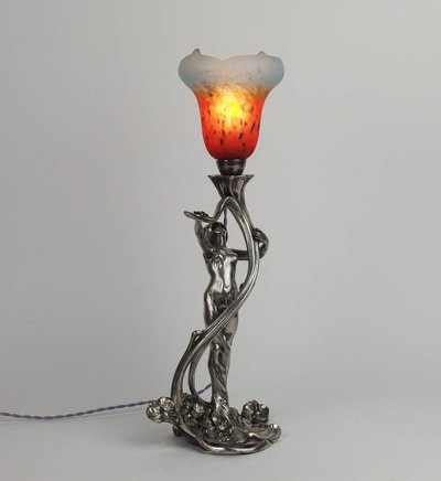 Lampe Art Nouveau en régule par Saglier