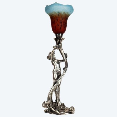 Lampe Art Nouveau en régule par Saglier