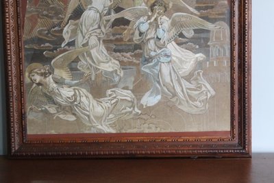 Ancienne peinture à la détrempe Anges croquis pour fresque 19ème siècle. grande qualité. Mes 108 x 84