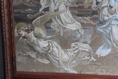 Ancienne peinture à la détrempe Anges croquis pour fresque 19ème siècle. grande qualité. Mes 108 x 84