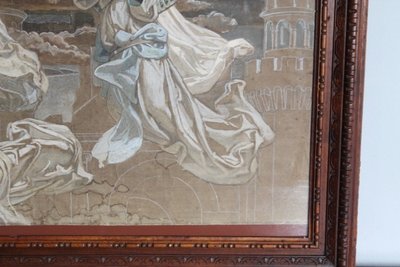 Ancienne peinture à la détrempe Anges croquis pour fresque 19ème siècle. grande qualité. Mes 108 x 84