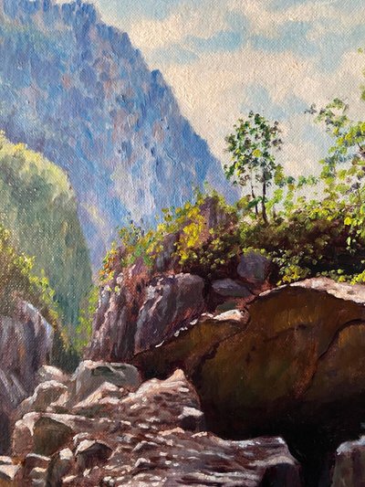HSToile "Grand canyon des Gorges du Verdon" signed Lecompte XX° + frame