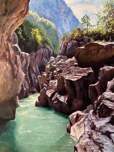 HSToile "Grand canyon des Gorges du Verdon" signed Lecompte XX° + frame