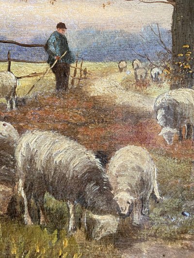Impressionist painting HSP "Berger se ses moutons" XIX° siècle Andree GRIJP XIX-XX