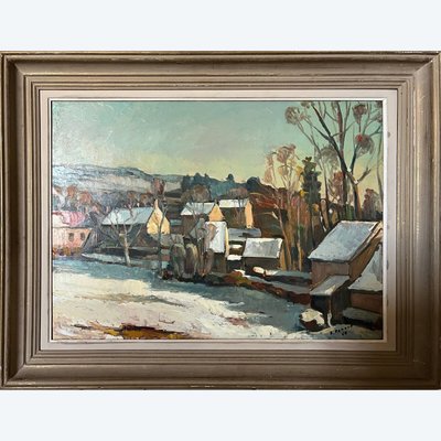Tableau HSP par Emile RENAUD vers 1950 Velars (sur Ouche - Bourgogne) + cadre