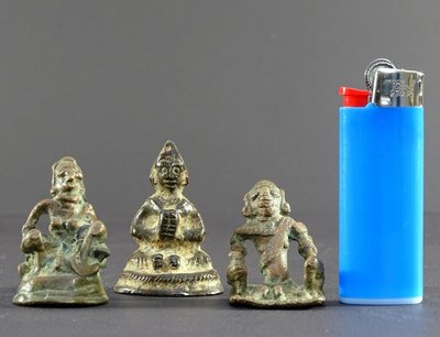 India, 18th-early 19th century, Rare Set of Three Bronze Miniature Statues.