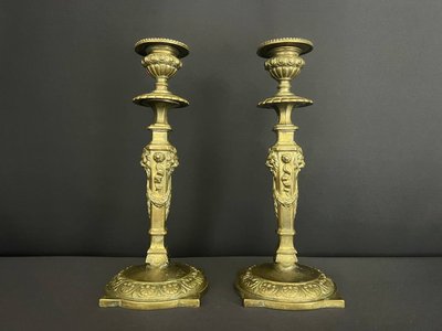 Pair Of Neoclassical Bronze Candlesticks, Late 19th Century