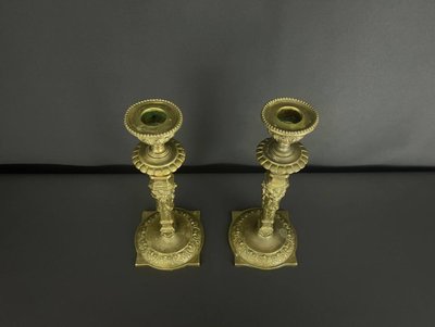 Pair Of Neoclassical Bronze Candlesticks, Late 19th Century