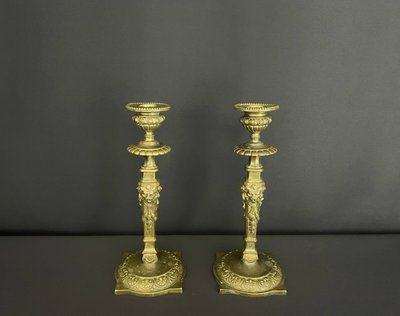 Pair Of Neoclassical Bronze Candlesticks, Late 19th Century