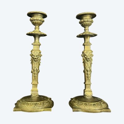 Pair Of Neoclassical Bronze Candlesticks, Late 19th Century