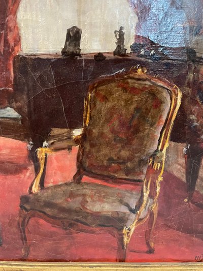 Henri Charles Antoine Baron - Vue d'Intérieur Salon Huile Sur Toile Fin XIXème