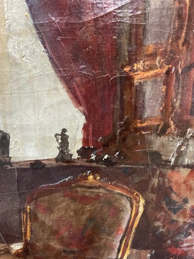 Henri Charles Antoine Baron - Vue d'Intérieur Salon Huile Sur Toile Fin XIXème