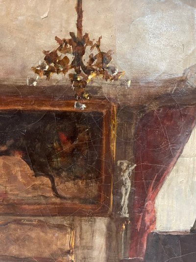Henri Charles Antoine Baron - Vue d'Intérieur Salon Huile Sur Toile Fin XIXème