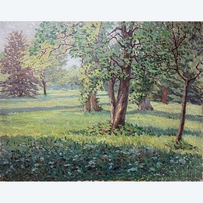 Tableau HST "Clairière ensoleillée" Impressionnisme Hélène Foucault (1886-1959)