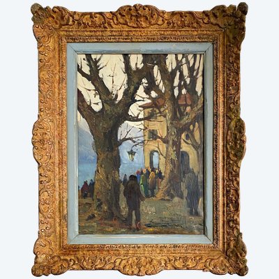 Pittura TAV "Lago d'Orta" Cusio Italia Pino Pessina Da Castanedo (1911 / 1991)